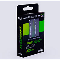 Verico LoopEnergy Genopladelige Batterier AAA m/USB-C Kabel 1,5V (600mAh) 2pk