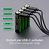 VERICO LoopEnergy Wiederaufladbare USB-C Batterie AAA 1,5V 900mWh (600mAh)  Li-ION, Schnellladung Via USB-C Anschluss in ca. 2 Stunden (4X AAA)