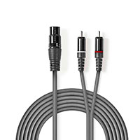 XLR adapter kabel 1,5m (1x 3-pin Hun/2x RCA Han) Nedis