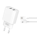 XO CE02C USB Lader 2,1A (2x USB-A) + Lightning/USB-A Kabel