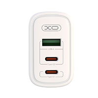 XO CE04 USB-C Lader PD 65W (2xUSB-C/1xUSB-A) Hvid