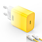 XO CE18 PD 30W USB-C Oplader m/Lightning Kabel (USB-C) Gul