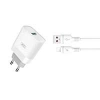 XO L63 USB Lader QC + Lightning kabel (1xUSB-A) Hvid