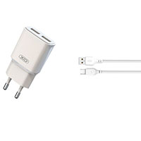 XO L92C USB Lader 2,4A + microUSB kabel (2xUSB-A) Hvid