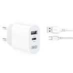 XO L97 USB Lader + microUSB kabel (1xUSB-A/1xUSB-C) Hvid