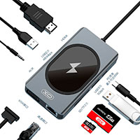 XU HUB007 Dock m/Qi (HDMI/USB-A/USB-C/VGA/RJ45/SD)