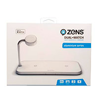 Zens Dual Alu. Qi Lader 2x10W m/Apple Watch Lader - Hvid