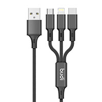 Budi 3-i-1 USB Billader 2,4A12W (USB-C/Lightning/MicroUSB/USB-A)