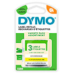 Dymo Letratag Label Plast/Papir/Metal - 4m (12mm) Hvid/Gul/Slv - 3pk